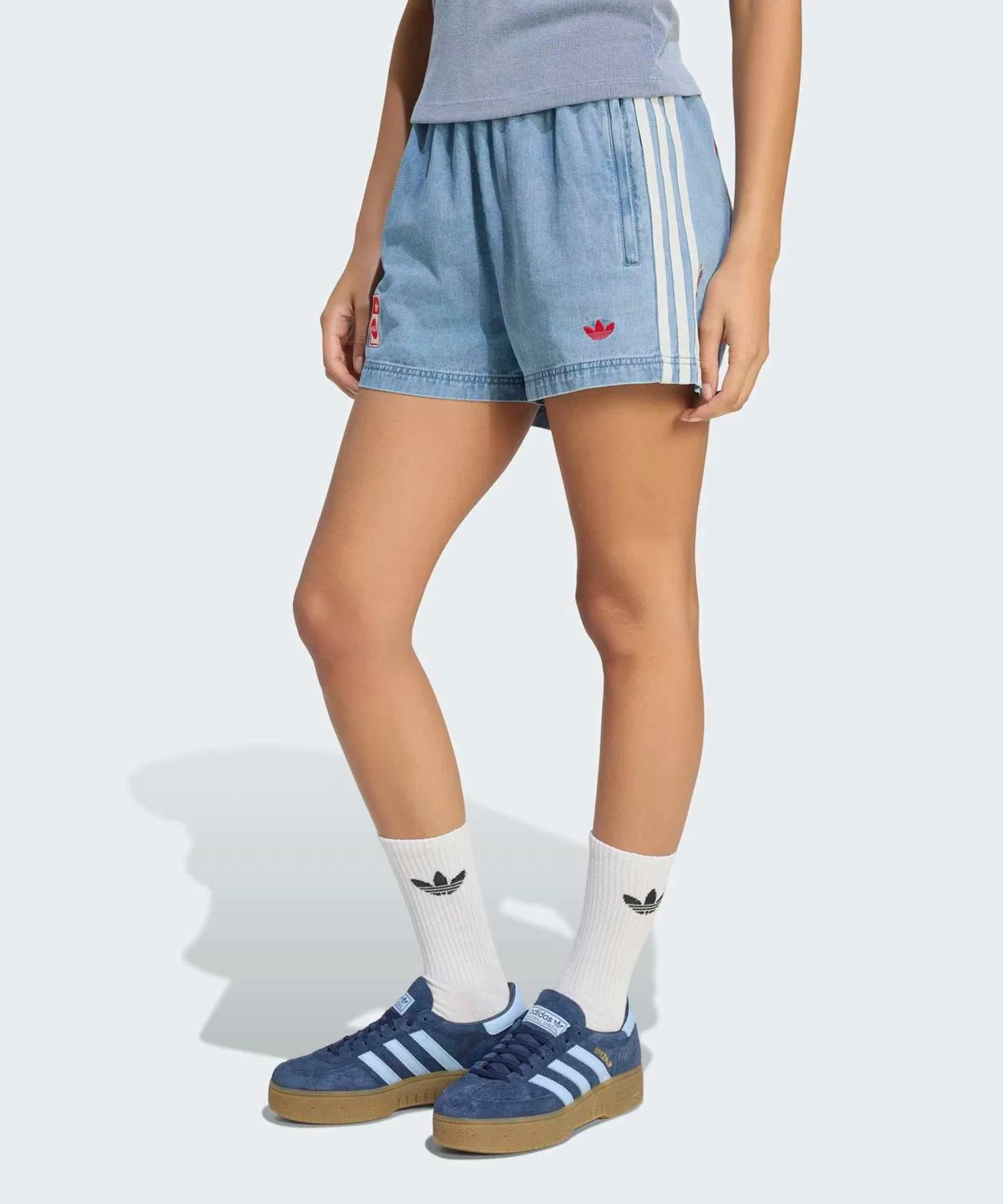 Женские джинсовые шорты свободного кроя с принтом Adidas Originals, Синий
