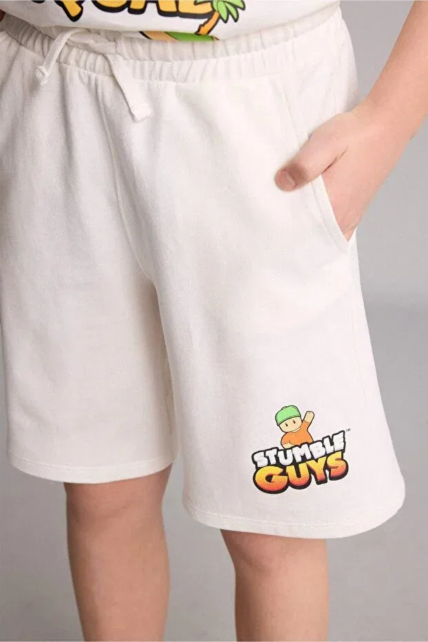 Детские шорты для мальчиков хлопковые Stumble guys sweatshirt fabric shorts boys h8246a826hs Defacto, Ecru-er105 — фото 4