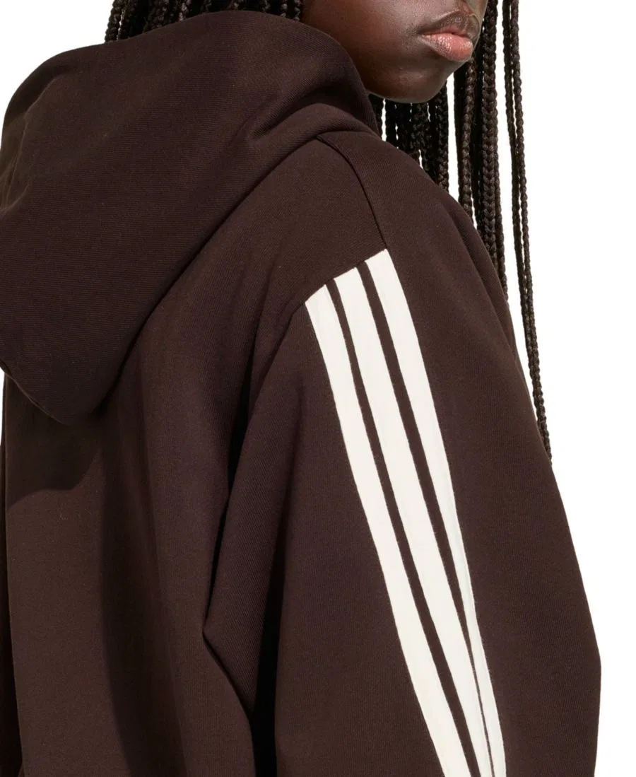 Худи свободного кроя с капюшоном и тремя полосами adidas, Aurora Coffee/White — фото 4