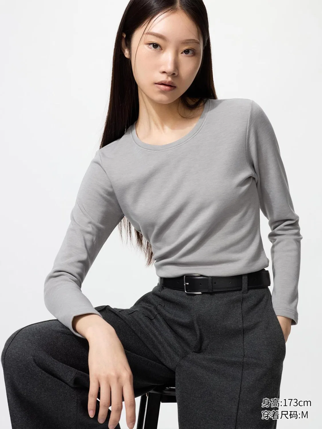Футболка с длинным рукавом HEATTECH ULTRA WARM Uniqlo, дымчато-серый