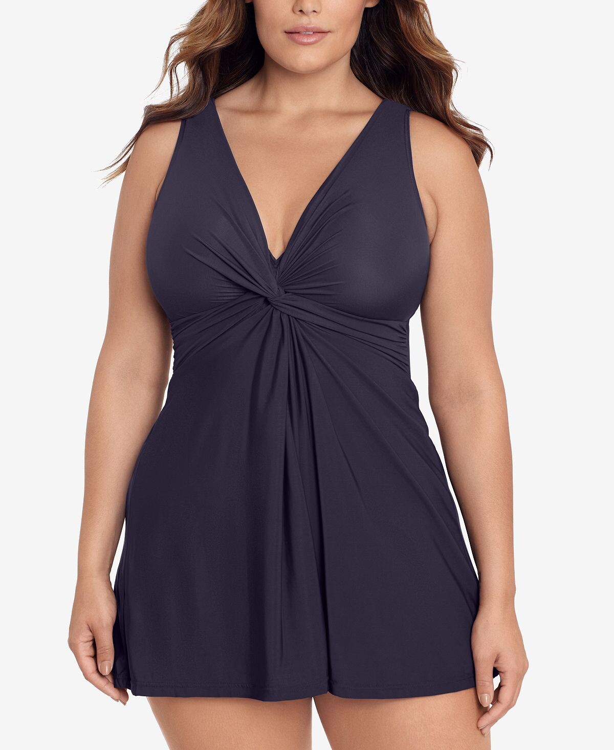 

Плюс размер marais allover-slimming swimdress с завязками спереди Miraclesuit, темно-синий