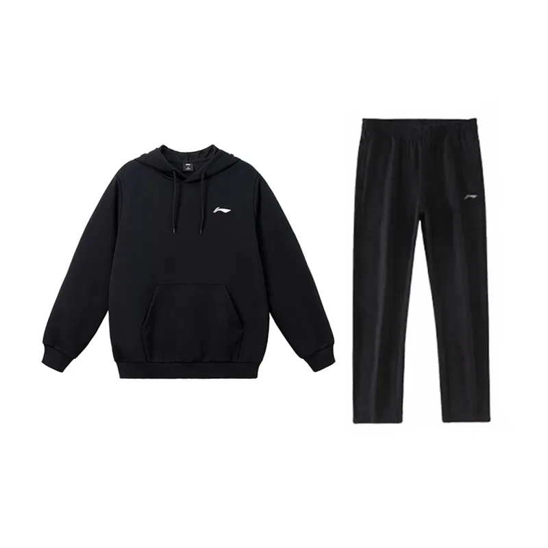 Детский спортивный комплект из худи и брюк с принтом Black Pullover Hoodie+Black Straight Fit Sweatpants Li-Ning
