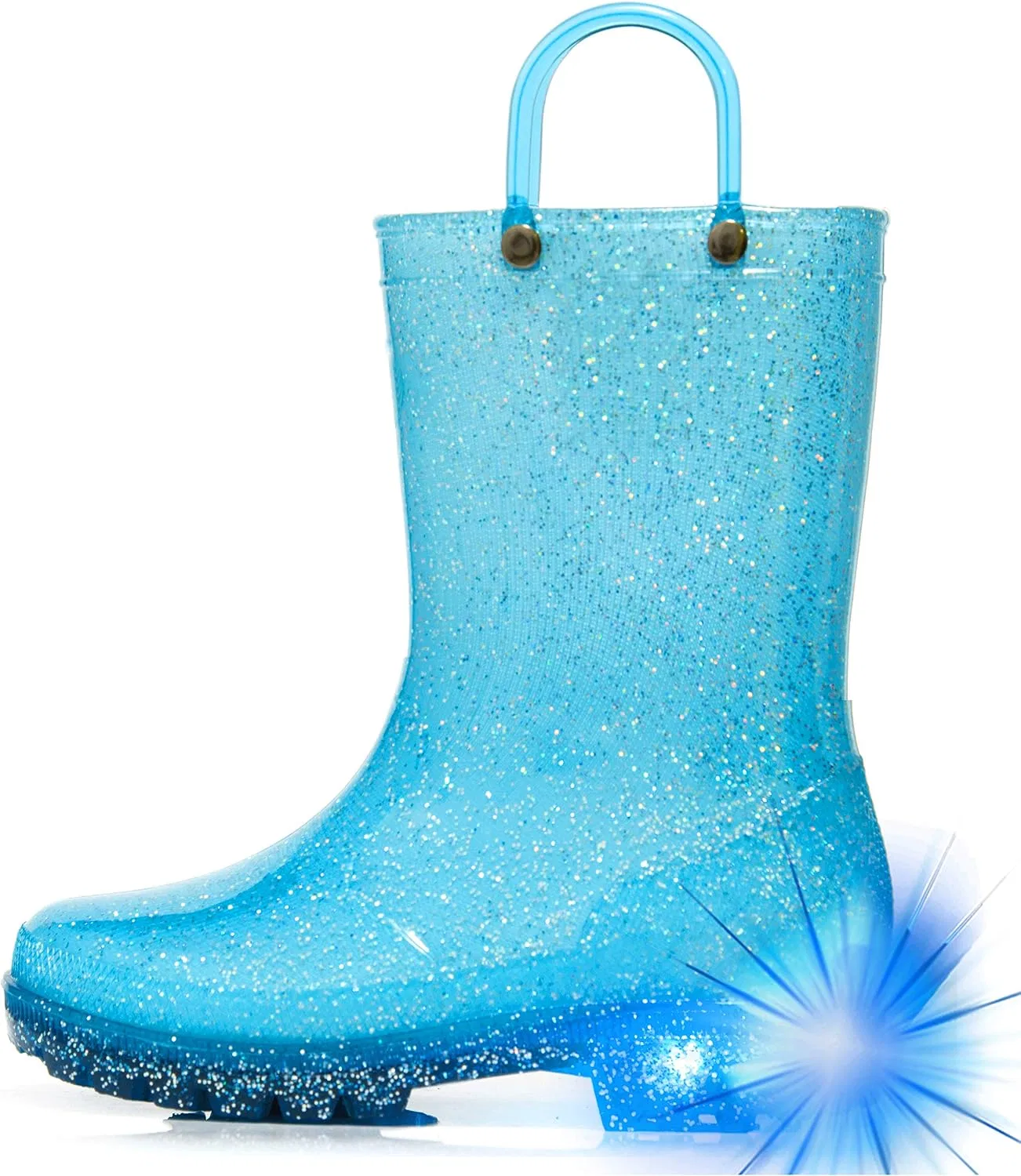 Детские сапоги для девочек с подсветкой HugRain, Blue Glitter
