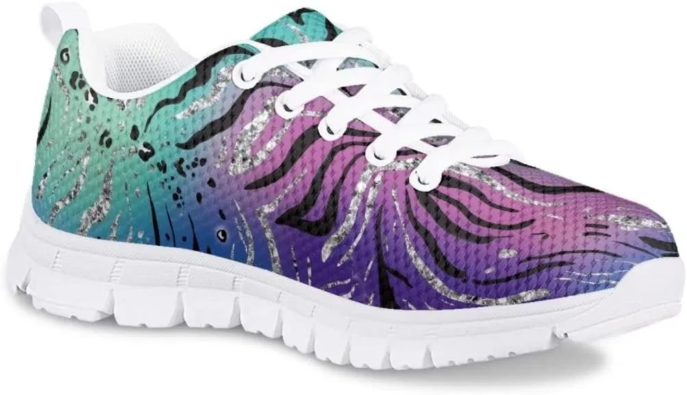 Детские кроссовки для девочек с принтом PinUp Angel Adorable Back to School Shoes PinUp Angel, Purple Green Zebra Cheetah — фото 2