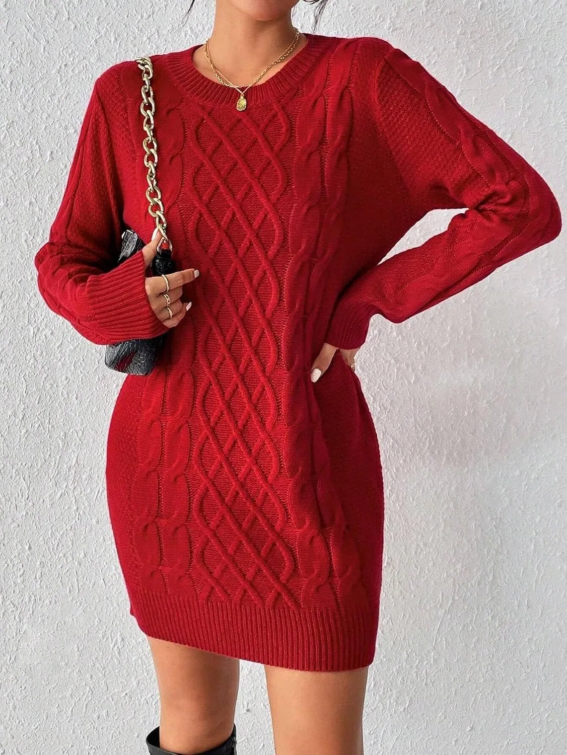 Женское повседневное платье с круглым вырезом Twisted Knit, Red — фото 2
