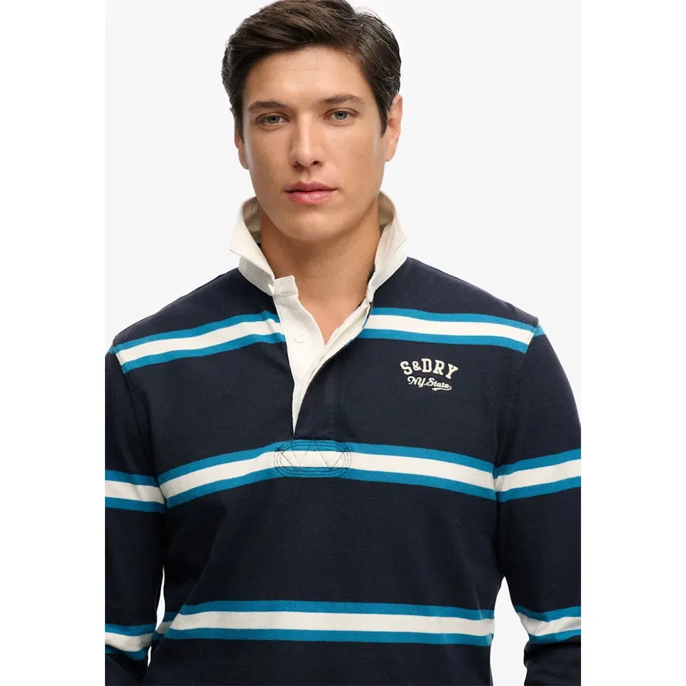 Футболка поло с длинным рукавом Vintage Athletic Stripe Rugby Superdry, синий — фото 3