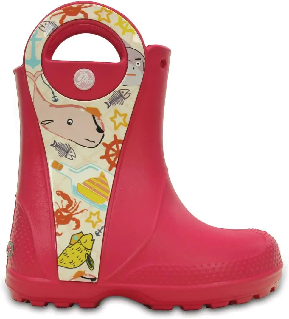 Детские сапоги для девочек с принтом Sea Life Crocs, Raspberry — фото 2
