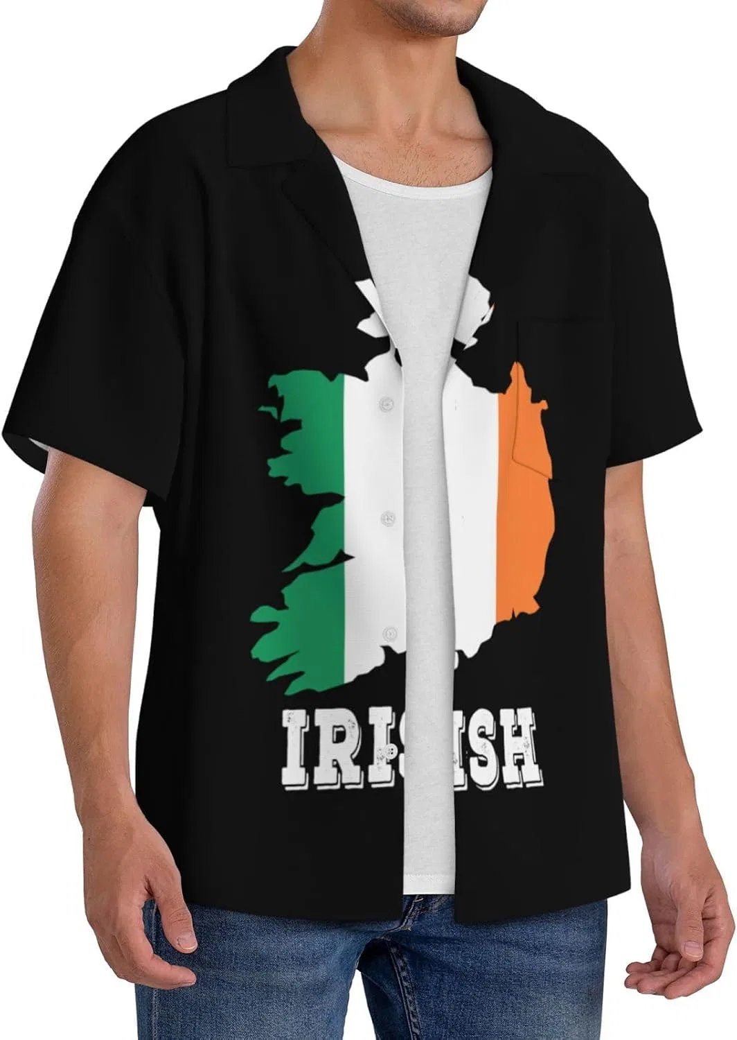Мужская свободная рубашка с кубинским воротником Irish Map Flag, Black — фото 2