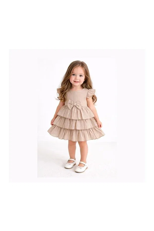 Детское платье для девочек с коротким рукавом Firfirli Paris Ley Bebe, Beige — фото 2