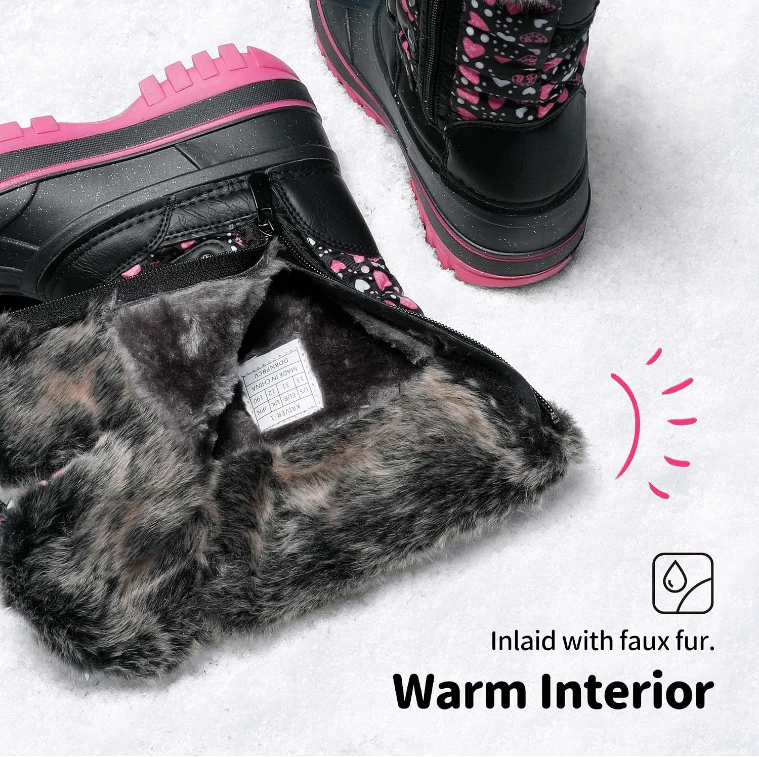 Детские зимние сапоги для девочек с защитой от снега DREAM PAIRS, Black/Pink — фото 4