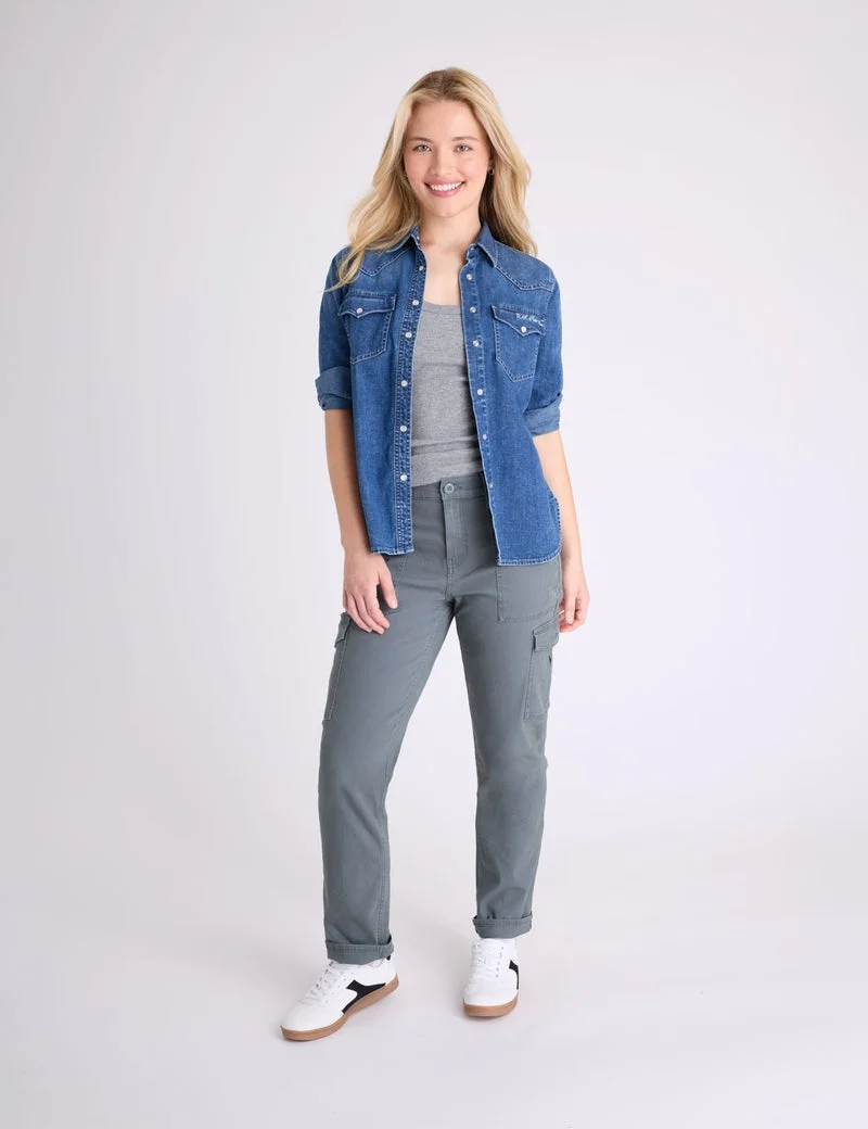 Женские брюки U.S. Polo Assn. High Rise Cargo Straight, сине-зеленый — фото 2