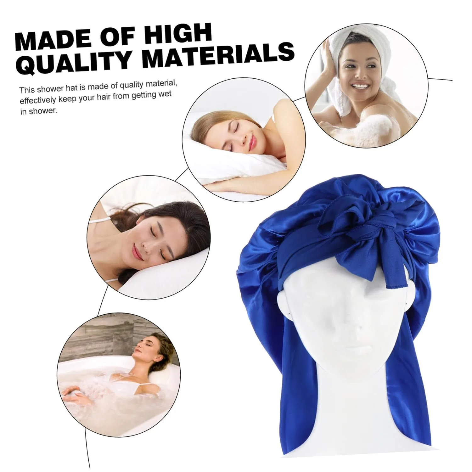 Set of 3 Night Caps, Sleep Cap, Шапочка для душа Chemotherapy Cap, Turban Hat, Satin, Angoily, 3 Pieces, 77x32cm — фото 2