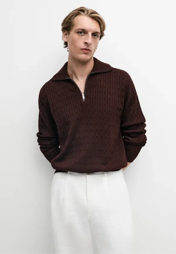 Свитер с воротником-молнией Polo Massimo Dutti, бордовый