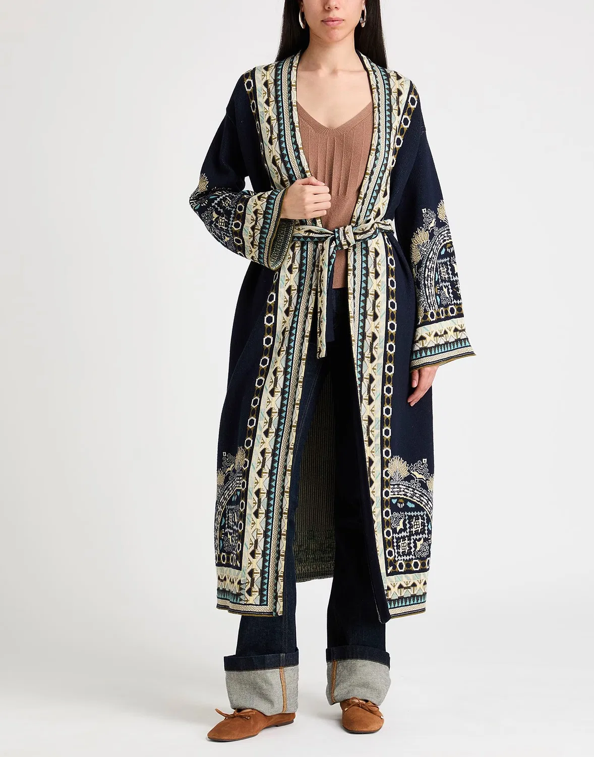 Женское пальто с ремнем Jacquard-knit Etro, темно-синий — фото 2