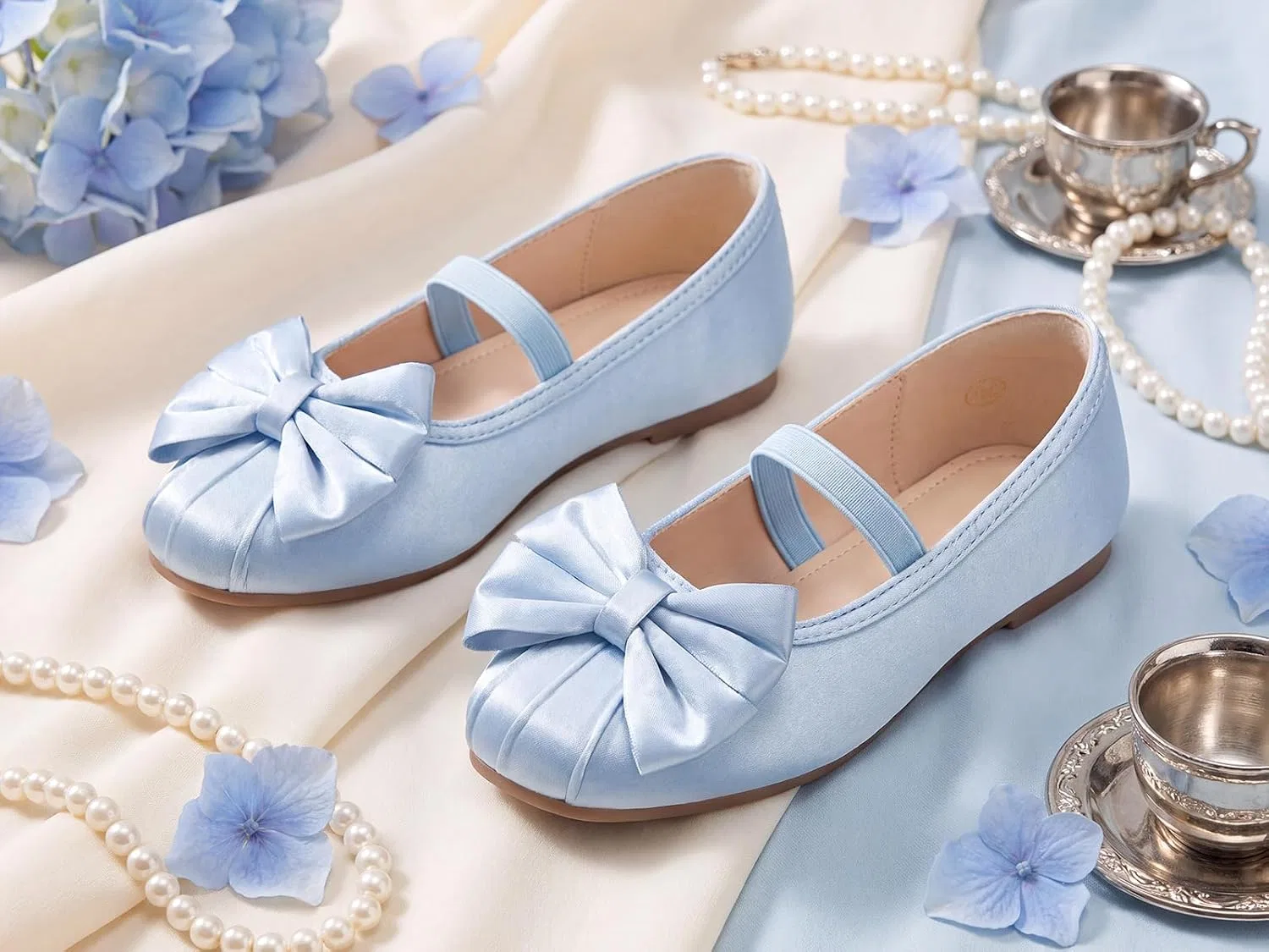 Детские балетки для девочек с бантом Coutgo, Blue — фото 4