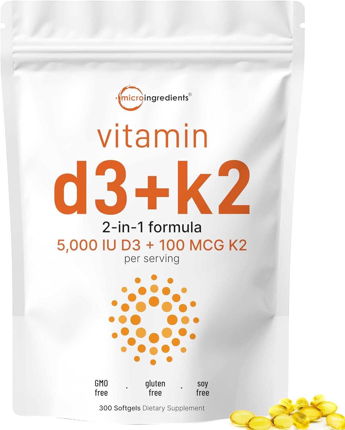 

Витамин D3 и K2 MK-7 Micro Ingredients 5000 МЕ, 300 капсул