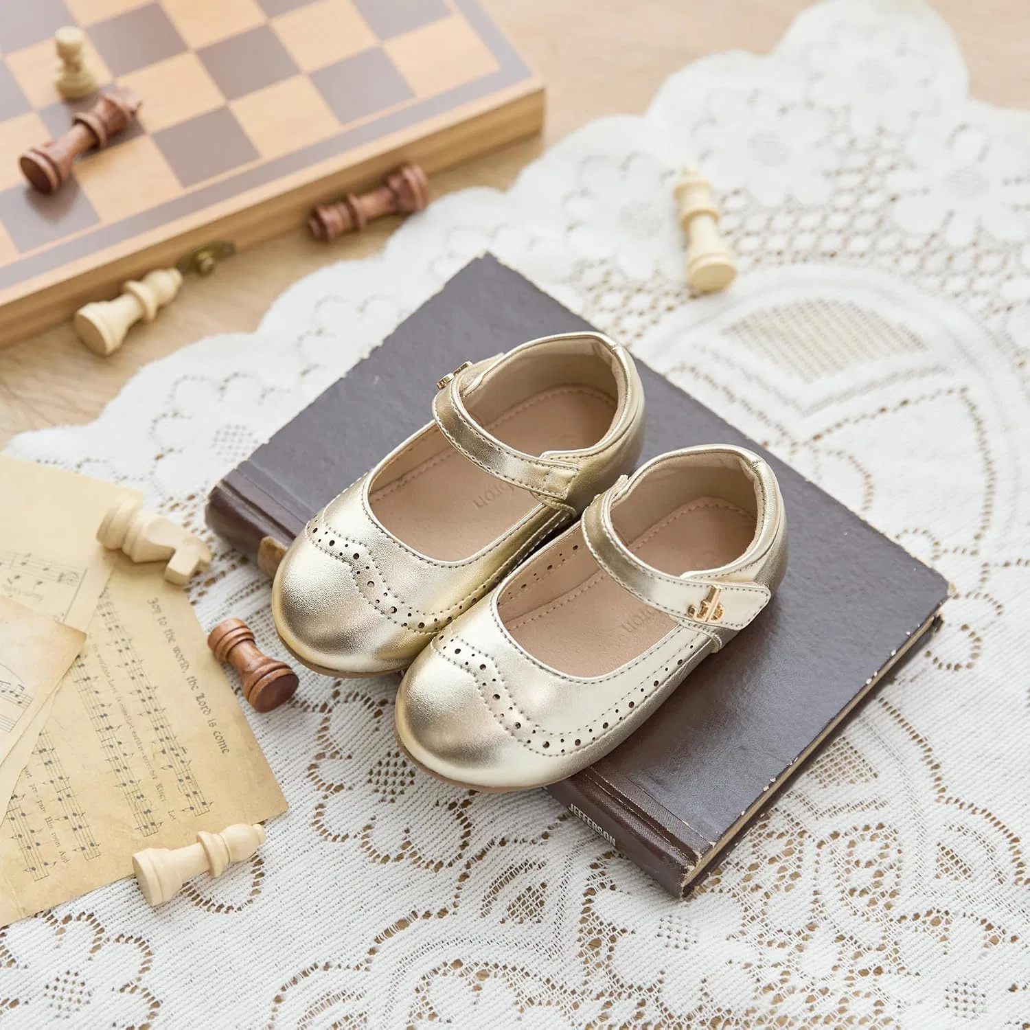 Детские туфли Мэри Джейн для девочек Retro Brogue Style THEE BRON, Moonlit Gold — фото 3