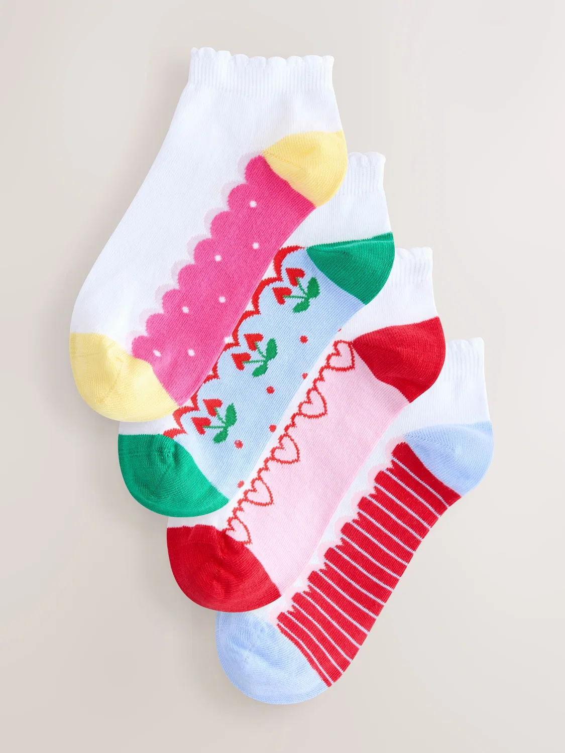 Носки повседневные, модель Footbed Trainer, бренд Next, белый с принтом Cherry Heart