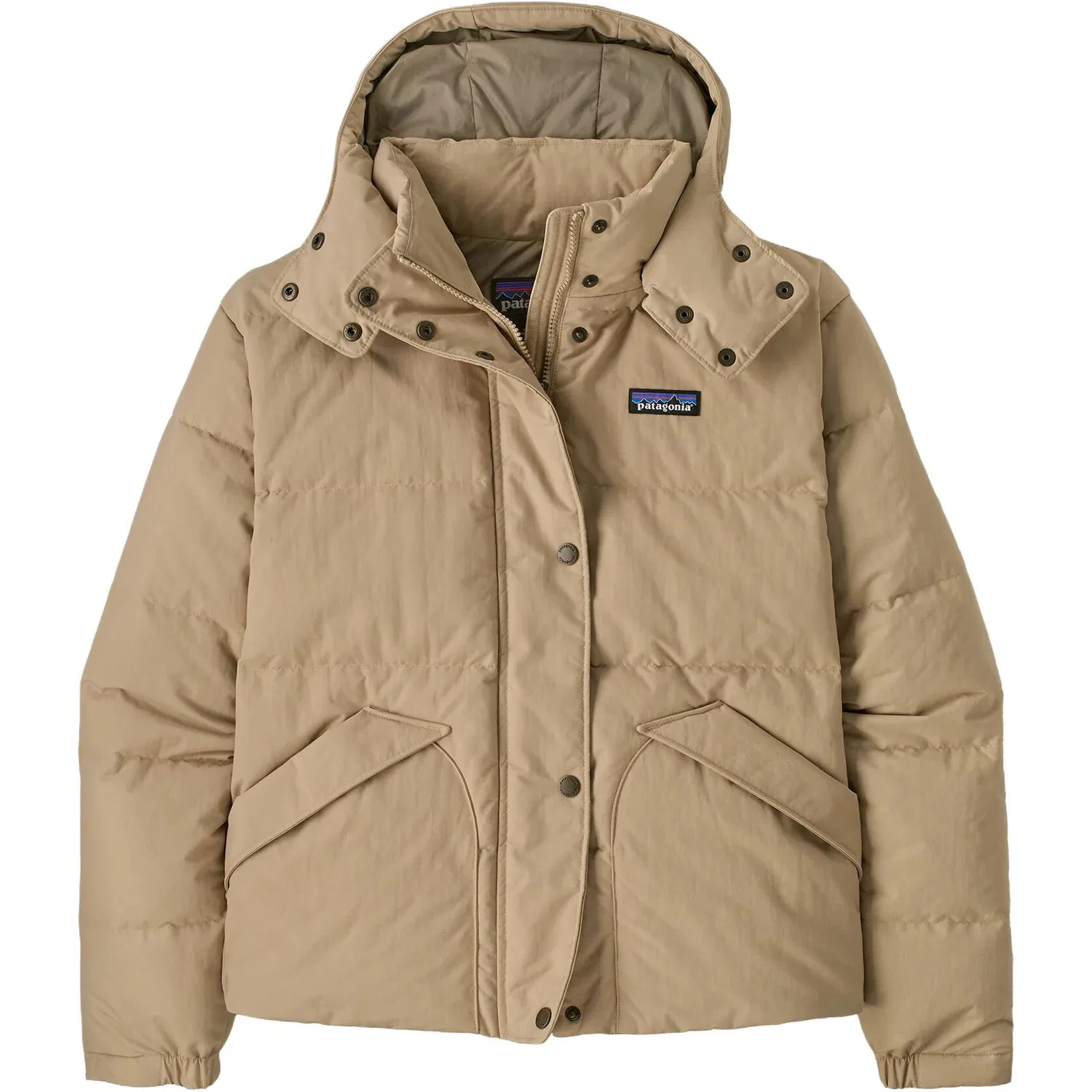 Женский пуховик с капюшоном на пуговицах Patagonia, Yellow Brown & Seabird Gray/OTSG