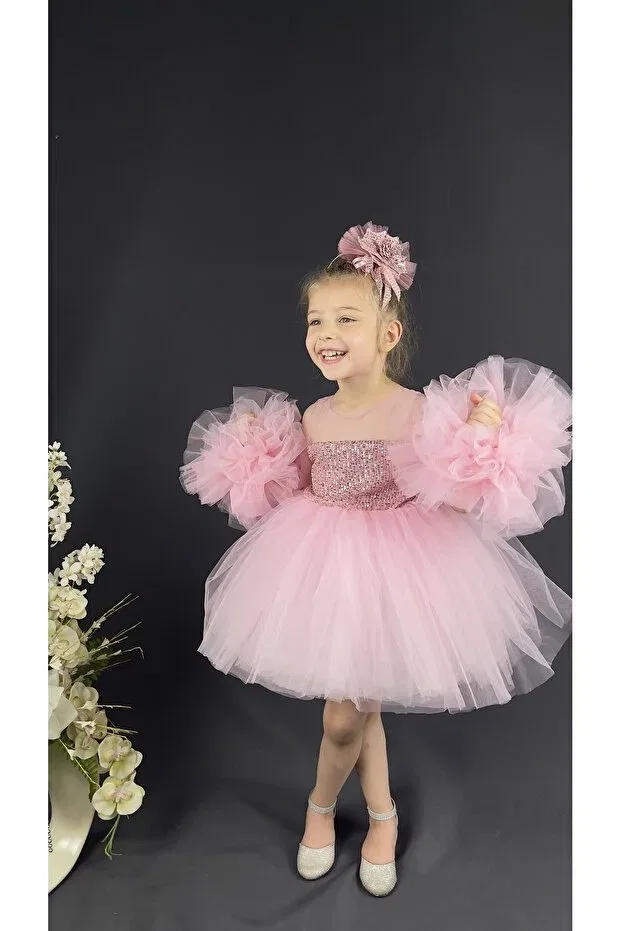 Детское платье для девочек с пайетками Pompom Delfini Kids, Pink — фото 2