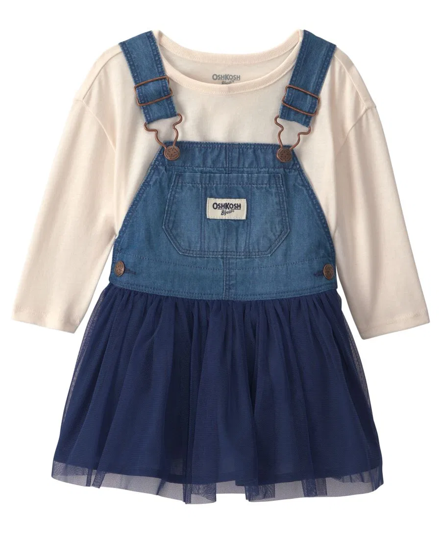 Комплект из топа с длинным рукавом и сарафана из шамбре Osh Kosh, Blue/Ivory