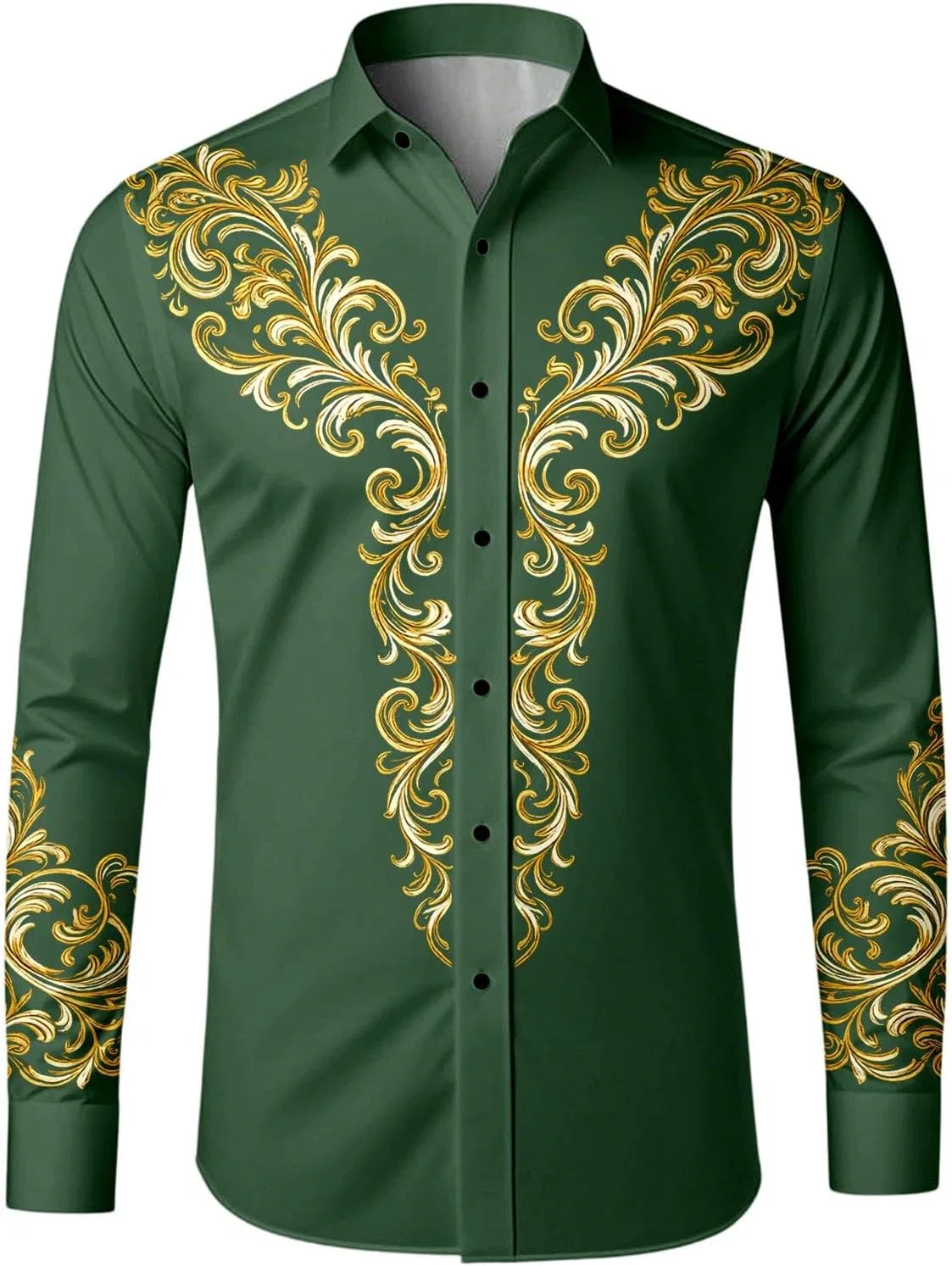 Мужская рубашка с принтом, Western Shirts Country Cowboy Vintage Rockabilly, зелёный — фото 3