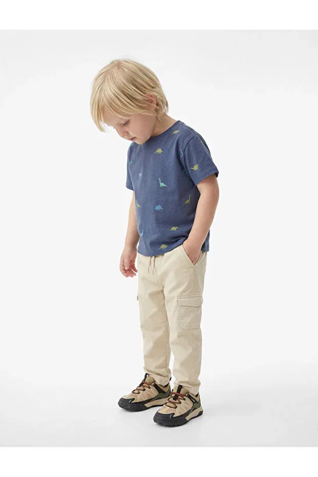 Детская футболка с принтом Cotton crew neck short sleeve dinosaur printed t-shirt Koton, Navy Blue Patterned — фото 3