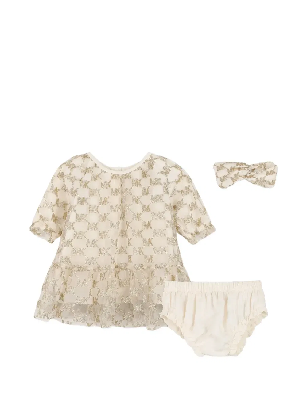 Платье с оборками и логотипом Michael Kors Kids, бежевый