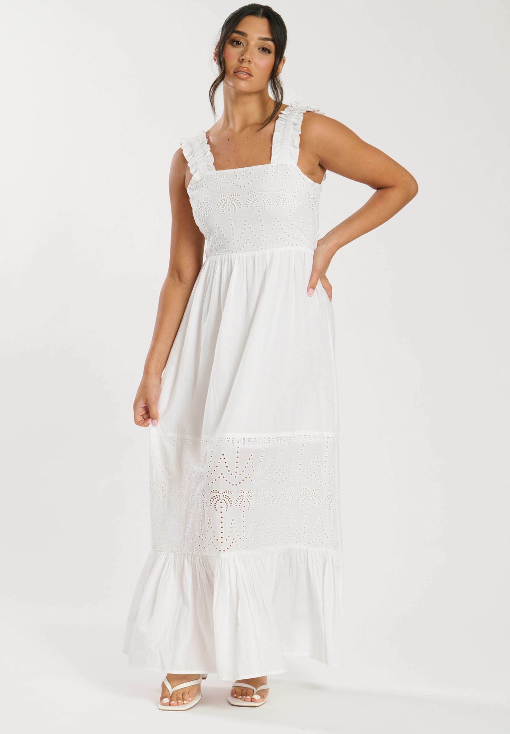 

Платье макси BRODERIE TIE PALM MAXI South Beach, белый