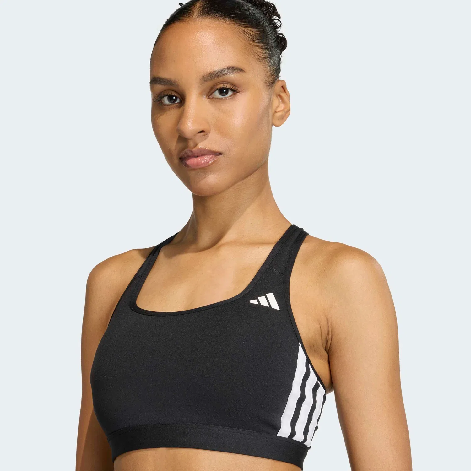 Женский спортивный бюстгальтер средней поддержки с тремя полосками Adidas Performance, Black/White — фото 3