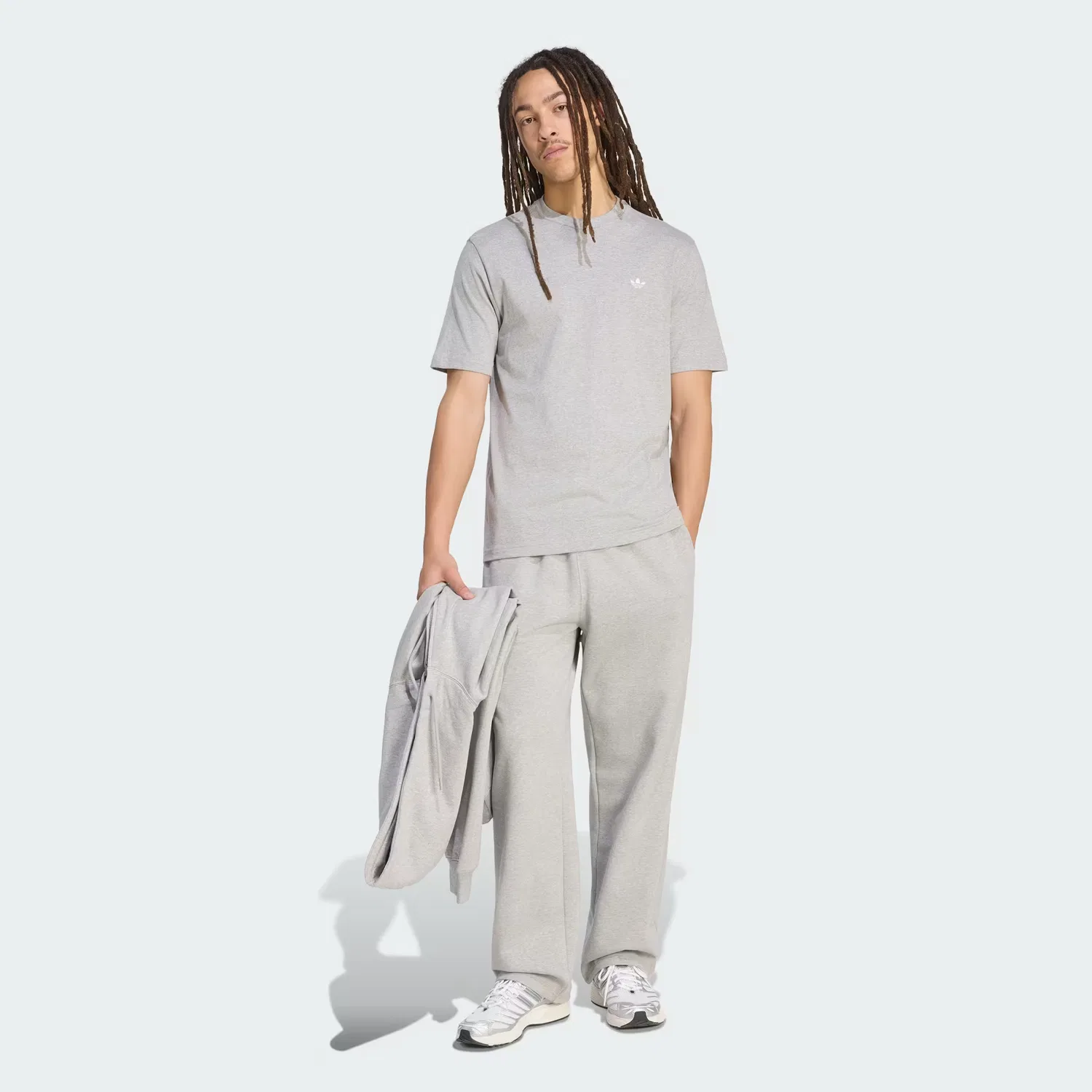 Мужские брюки свободного кроя Trefoil Essentials Open Hem Adidas Originals, серый меланж — фото 4