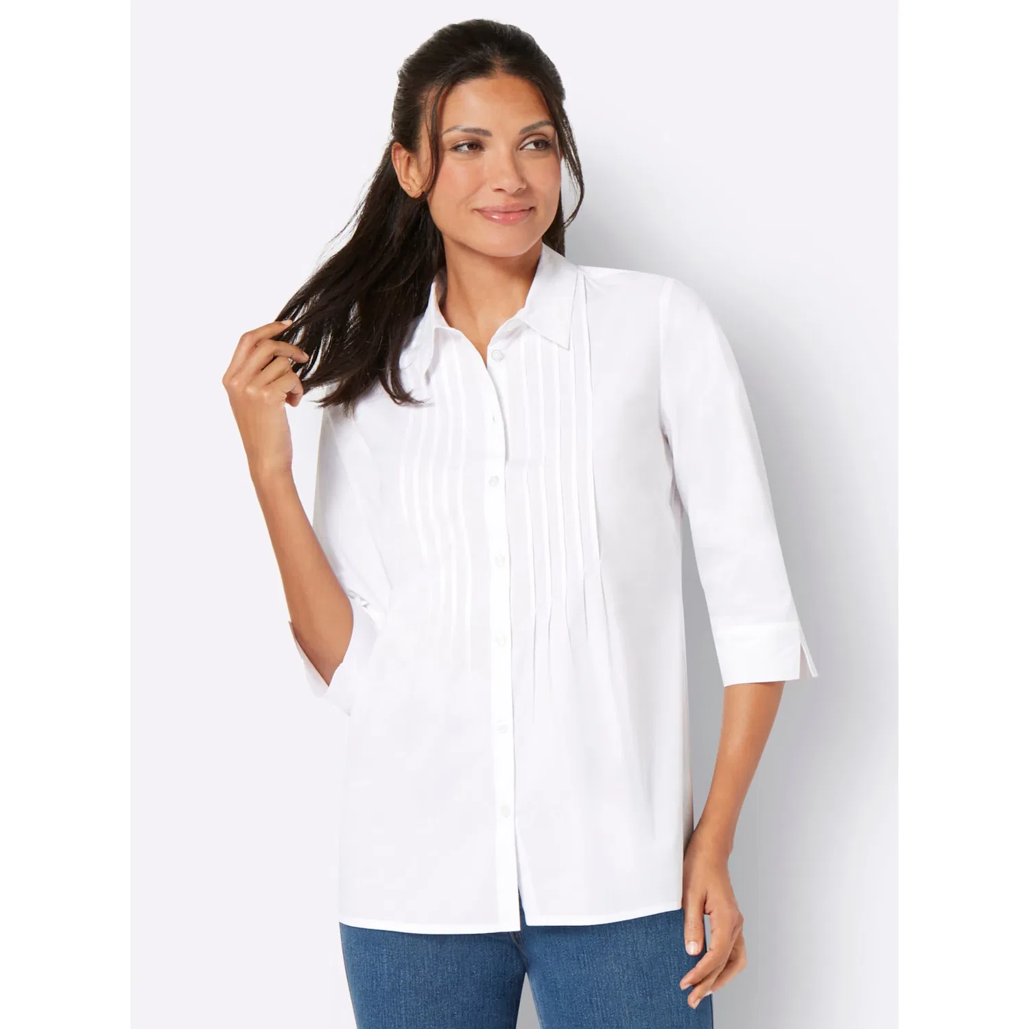 Женская удлиненная блуза с воротником-рубашкой Classic Basics, White — фото 2