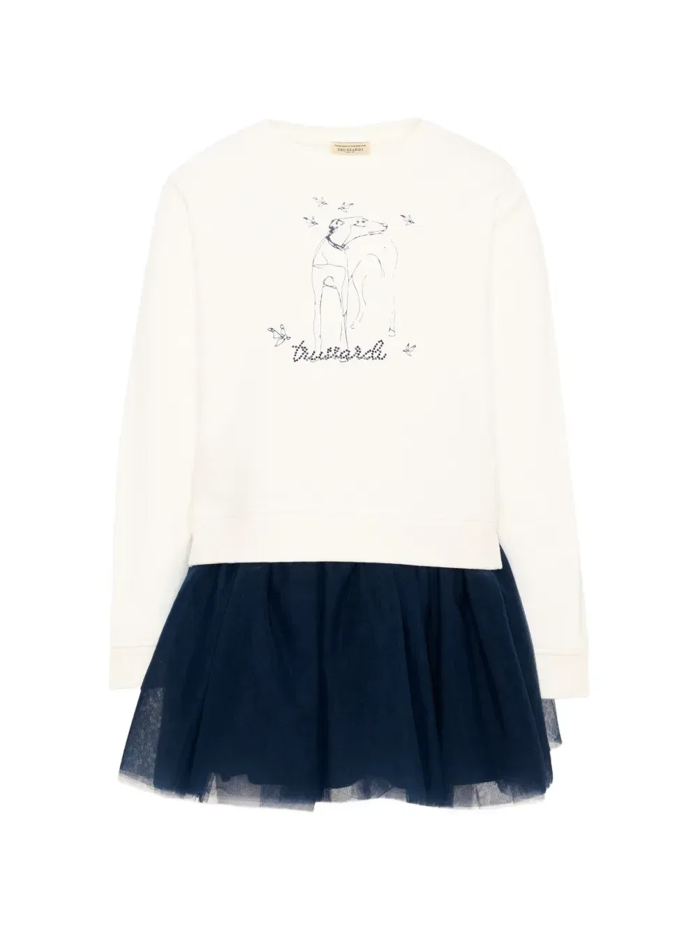 Мини-платье с тюлевой юбкой и графическим принтом Trussardi Junior, бежевый