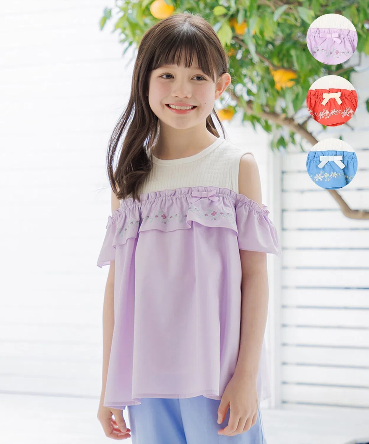 Детская туника без рукавов с вышивкой Kumikyoku KIDS, Lilac