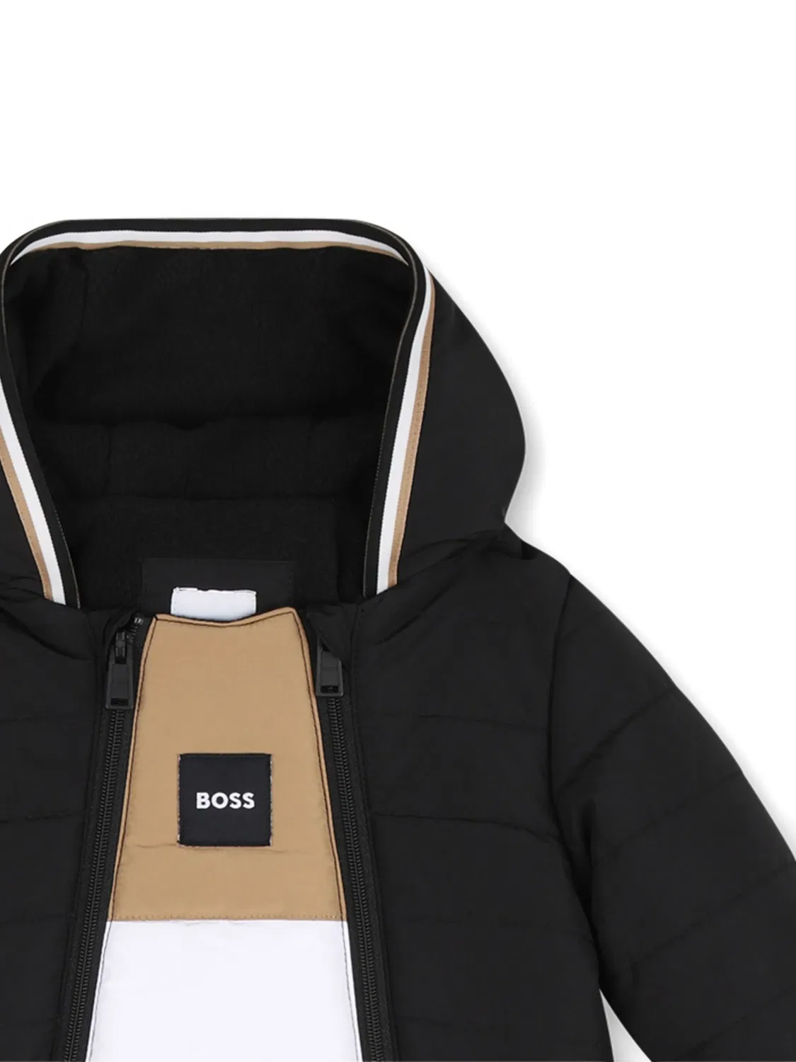 Стеганый зимний комбинезон с капюшоном Boss Kidswear, черный — фото 3