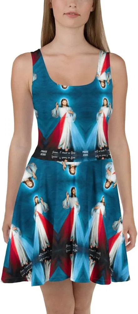 Женское платье-трапеция с рисунком Divine Mercy, White