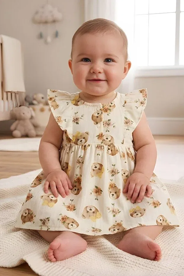 Детское платье для девочек хлопковое For My Baby, Bear-Faced Mustard
