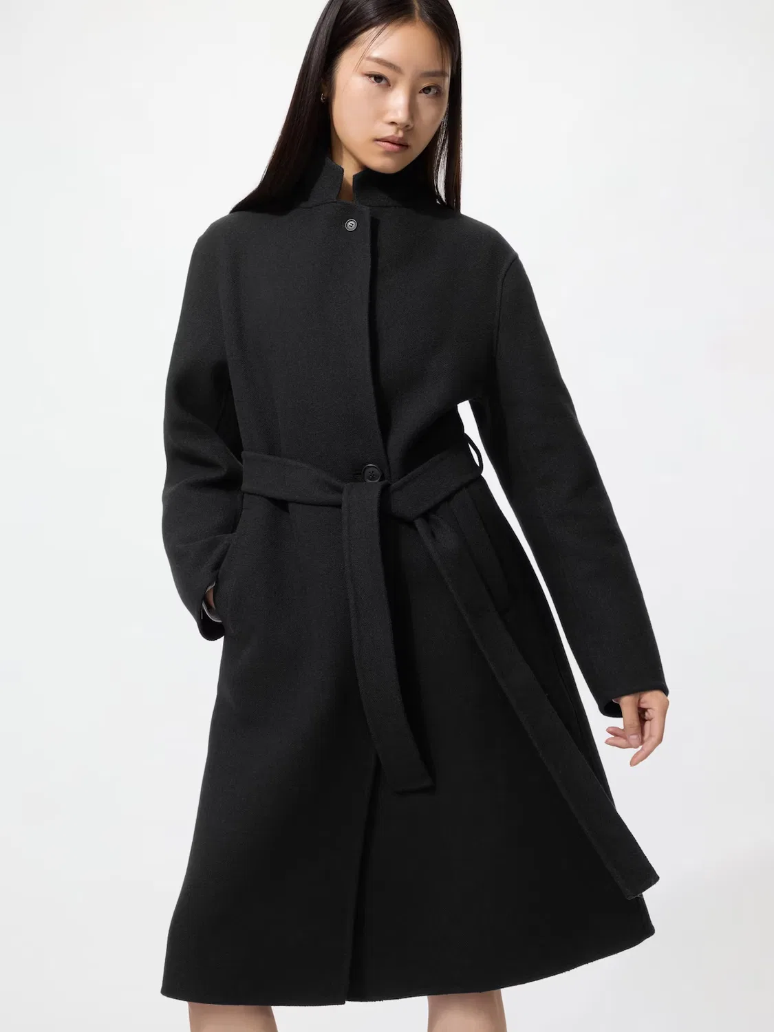 Длинное пальто Uniqlo, двустороннее свободное, черный