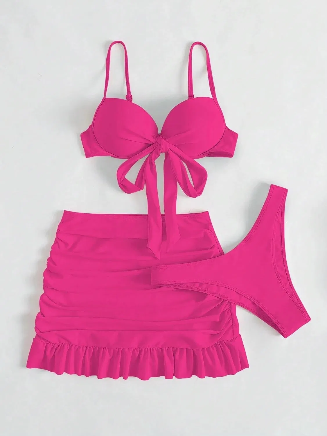 Женский бикини-комплект с завышенной талией и рюшами Hot Pink — фото 3