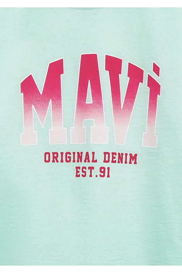 Детская футболка для девочек с принтом Logo Printed Mavi, Green — фото 4
