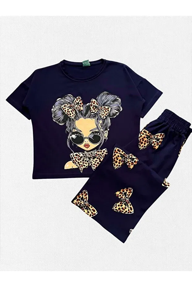 Детский комплект для девочек с принтом Leopard Fil Kids, Navy Blue — фото 3