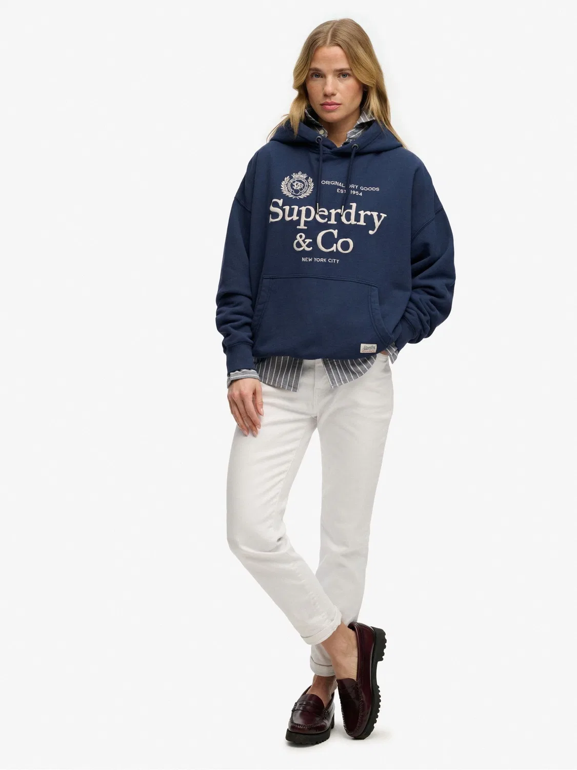 Худи Superdry Luxe Casual Embroidered Relaxed, темно-синий — фото 4