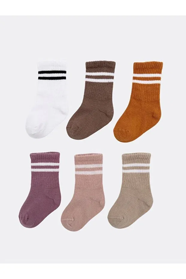 Детские носки хлопковые 4 штуки 6-Piece baby socks pink mix cotton / seamless / striped college children's socks Karamila, Pink
