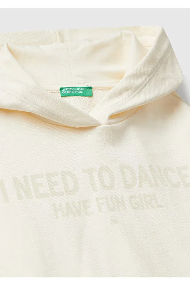 Детское худи для девочек хлопковое United Colors Of Benetton, Ecru — фото 3