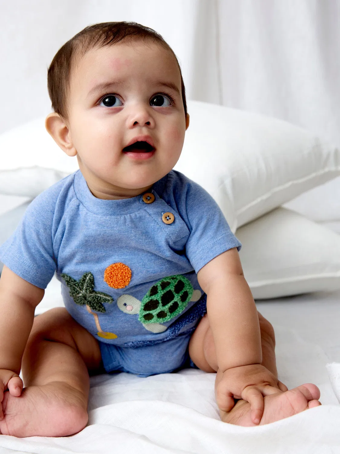 Ромпер с аппликацией черепахи, JoJo Maman Bébé, синий