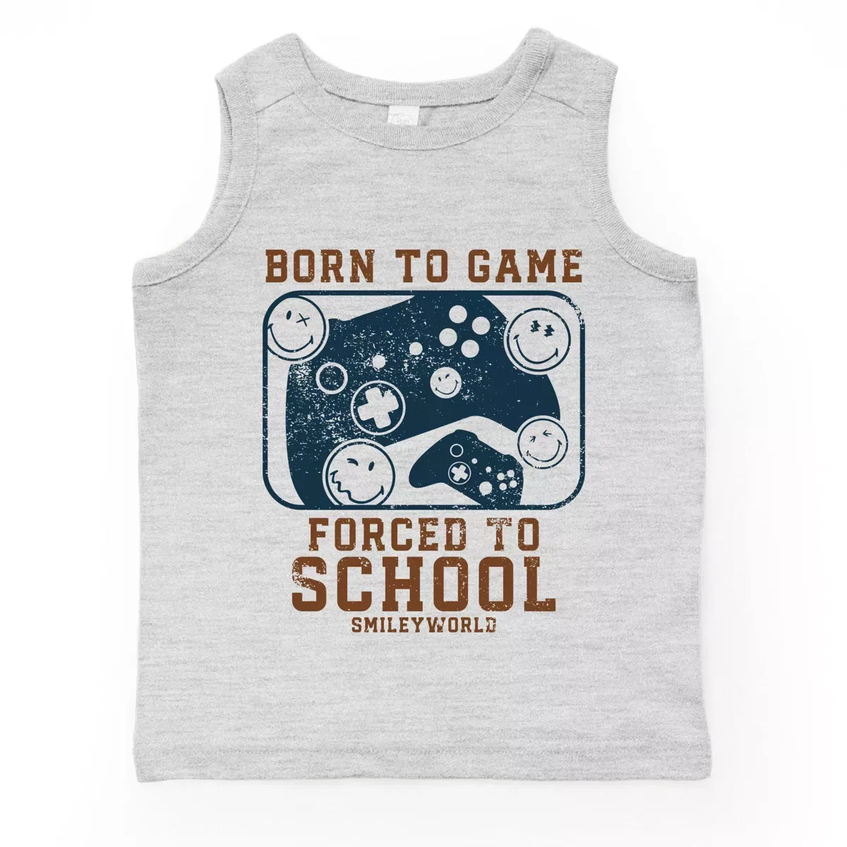 Детский топ без рукавов с принтом Born To Game Forced To School The Juniper Shop, Heather Grey