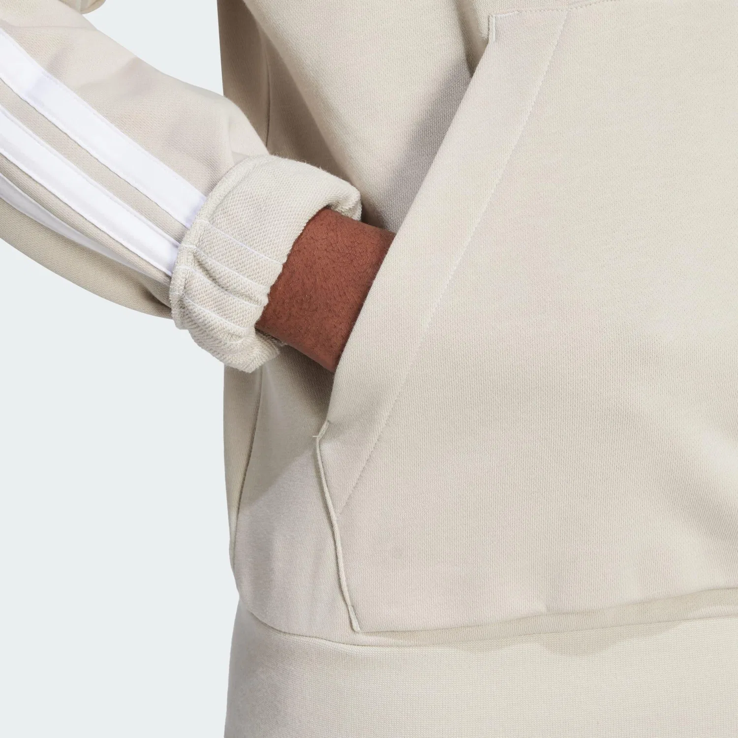 Мужское худи с длинным рукавом Essentials 3-Streifen French Terry Hoodie Adidas, Beige Weiss Beige — фото 4