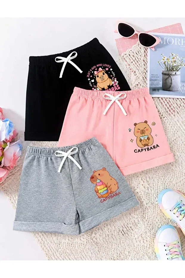 Детские шорты для девочек с принтом Capybara Printed Vestir Bien, Multicolor