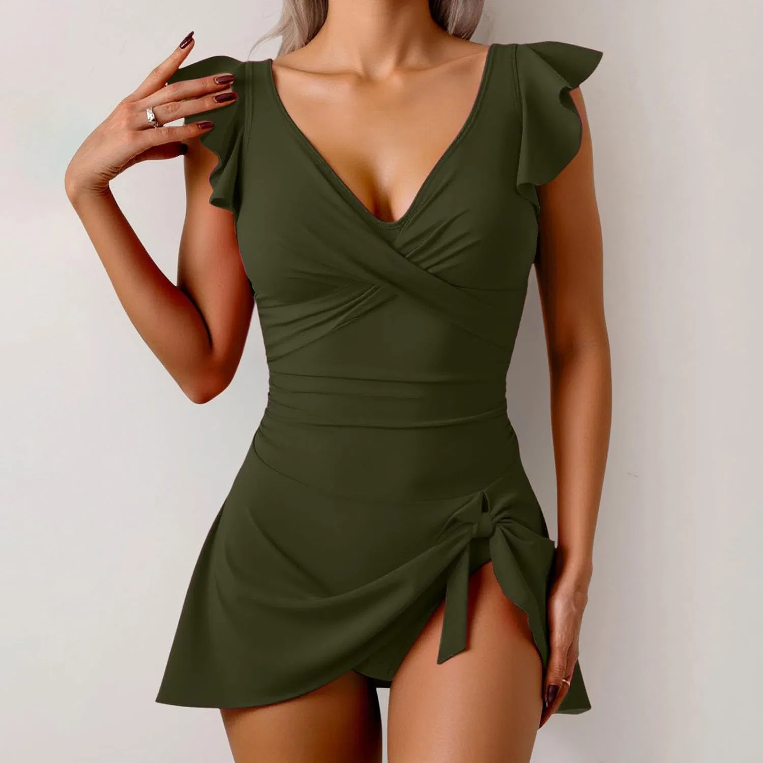 Женский цельнокроеный купальник с контролем живота, Double-breasted, Green — фото 2
