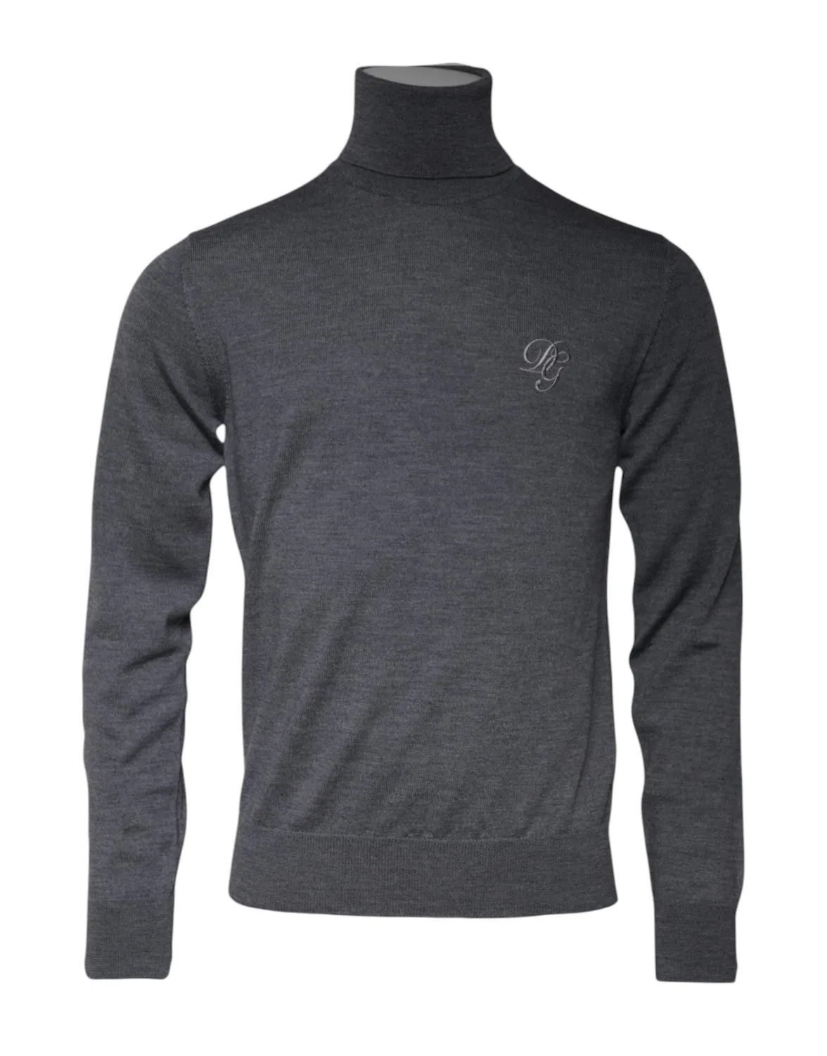Мужской пуловер с логотипом, шерстяной, Gray Wool Logo Turtleneck Pullover, Dolce & Gabbana, серый